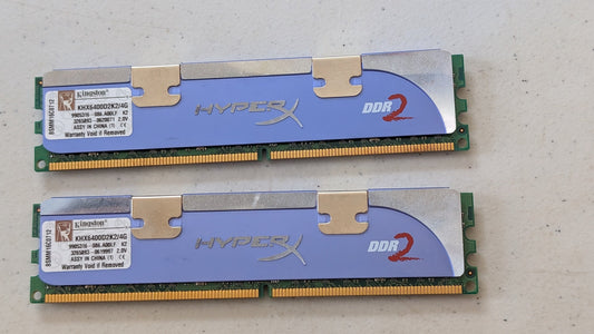 HyperX DDR2 (KHX6400D2K2/4G) from Kingston - 2000s Computer Components (Metal, PCB, Silicon RAM, Gamer Aesthetic, Retro Tech, Blue, Silver, Green)