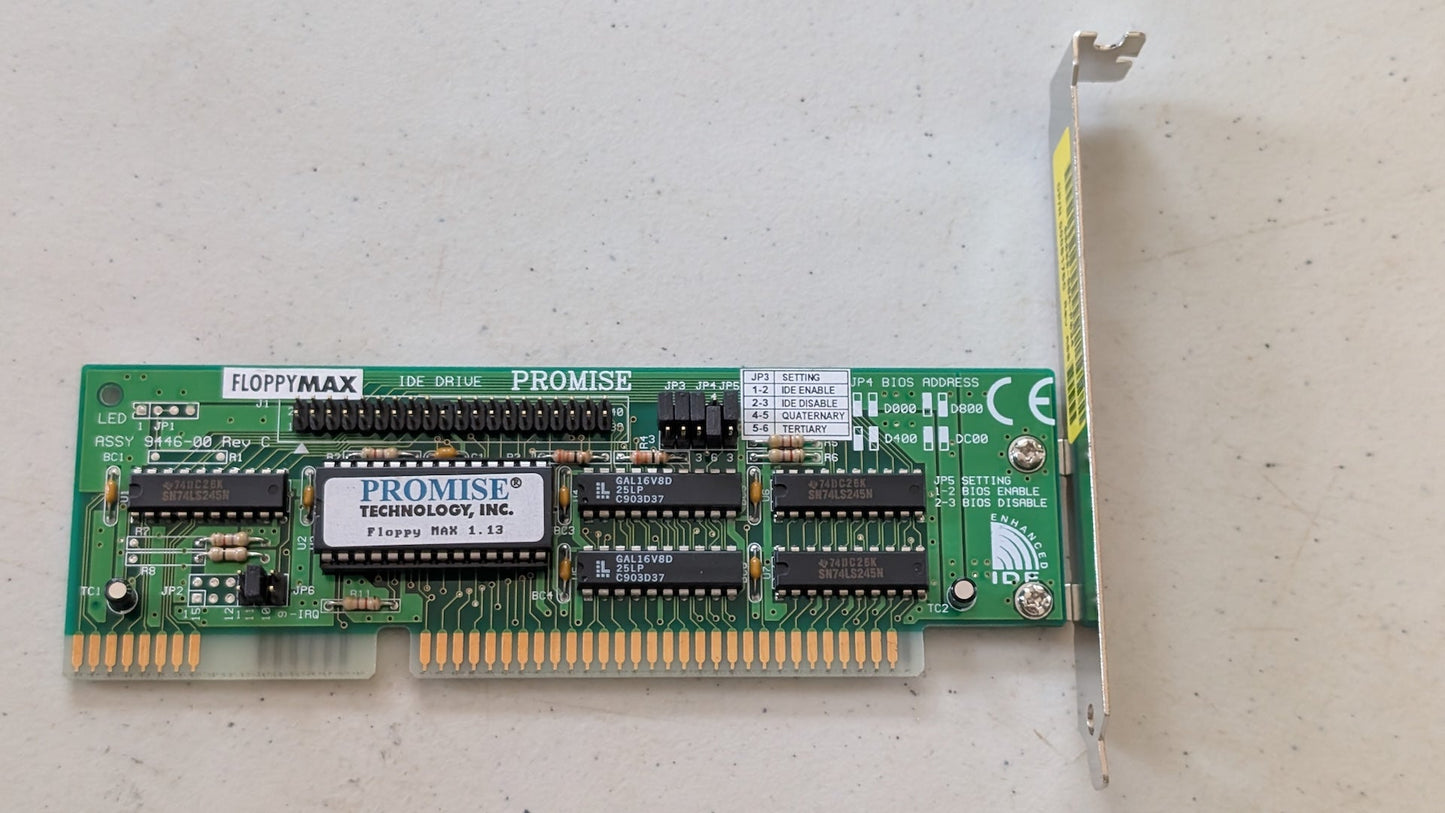 Floppy MAX 1.13 from Promise Technology - 1990s Computer Components (PCB, Metal, Silicon I/O Controller Card, Retro Tech, Green, Black, Gold)