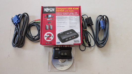 Compact USB KVM Switch with Audio from Tripp-Lite - 2000s Peripherals (Plastic, Metal, Rubber KVM Switch, Utilitarian, Black, Blue, Green, Pink)