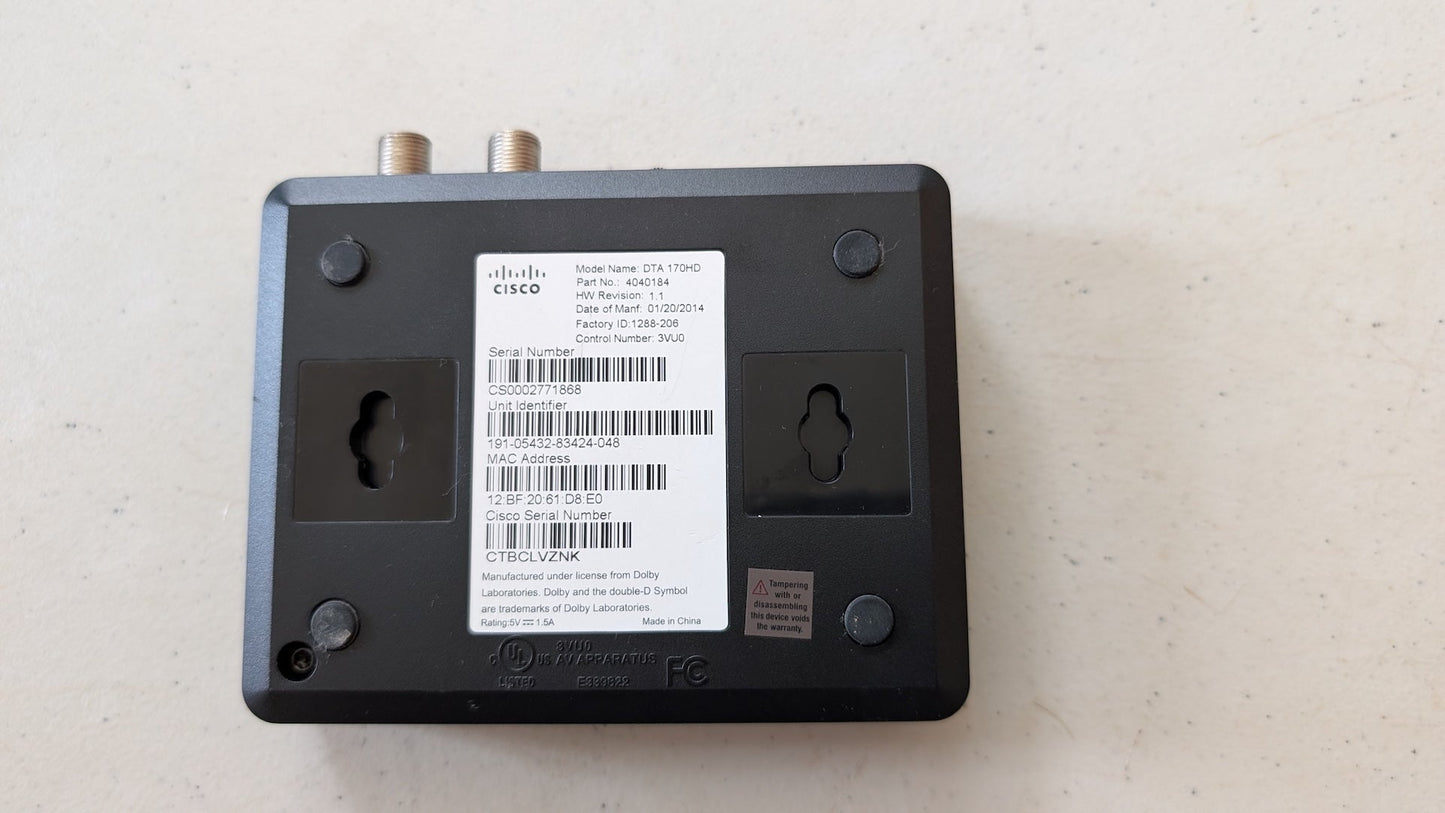 DTA 170HD from Cisco - 2014 Consumer Electronics (Plastic, Metal Cable TV Box, Utilitarian, Black)