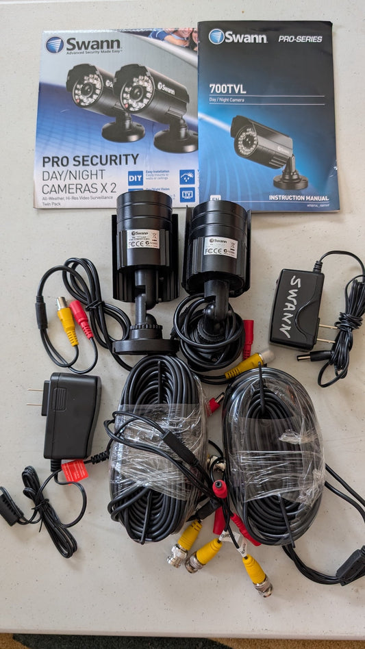 PRO-SERIES 700TVL Day/Night Cameras x2 from Swann - 2010s Security (Plastic, Metal, Glass Security Camera Kit, Utilitarian, Industrial, Black, Yellow, Red)