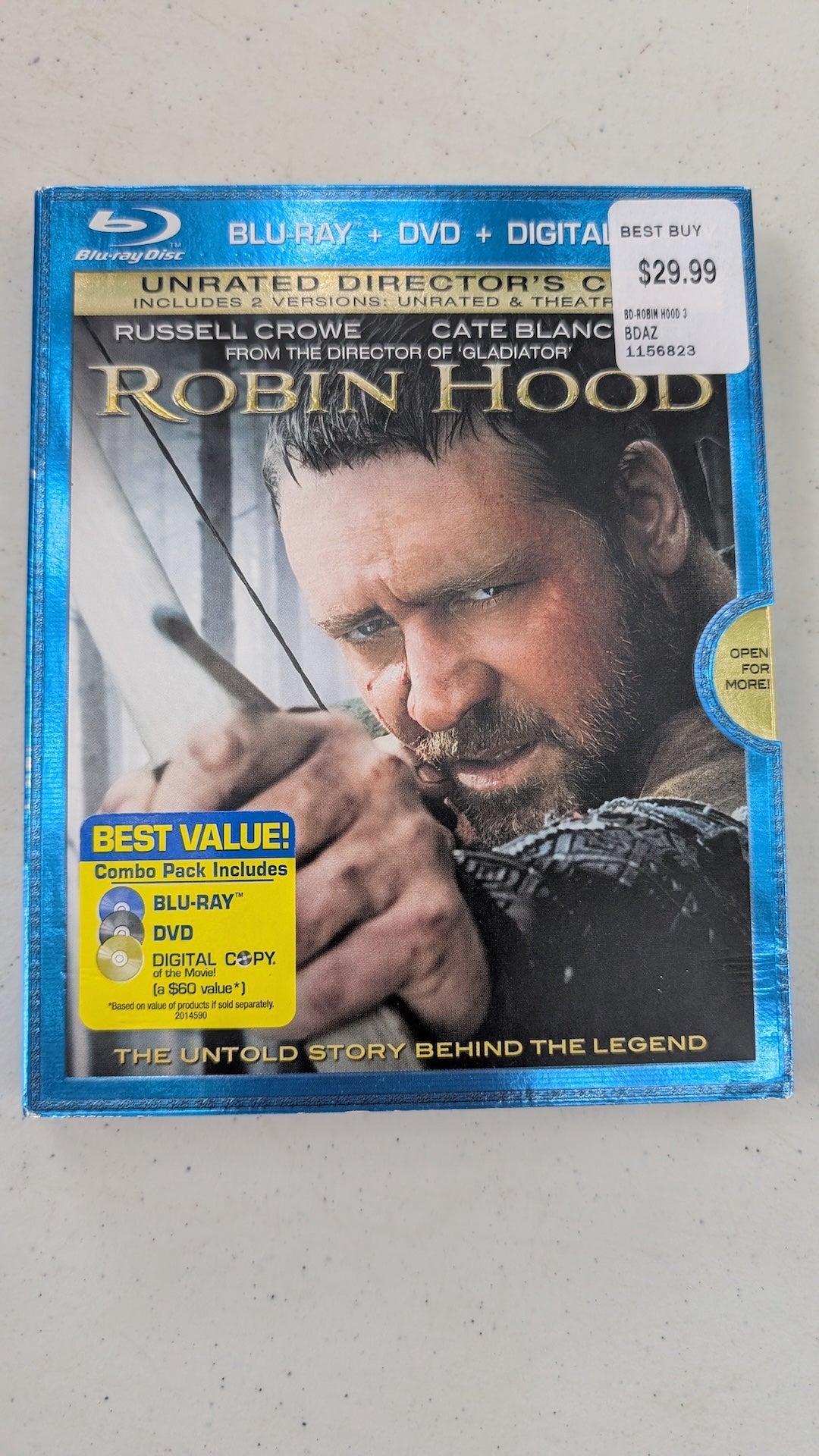 Robin Hood (Blu-ray + DVD + Digital, 2010, Unrated) Russell Crowe, Cate Blanchett, Max von Sydow