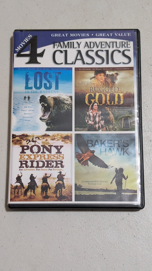 4 Movies Family Adventure Classics (DVD, 1990, 1995, 1976, 1976, Not Rated) Nicholas Shields, Graham Greene; Jill Eikenberry, Art Hindle; Stewart Petersen, Henry Wilcoxon; Clint Walker, Burl Ives