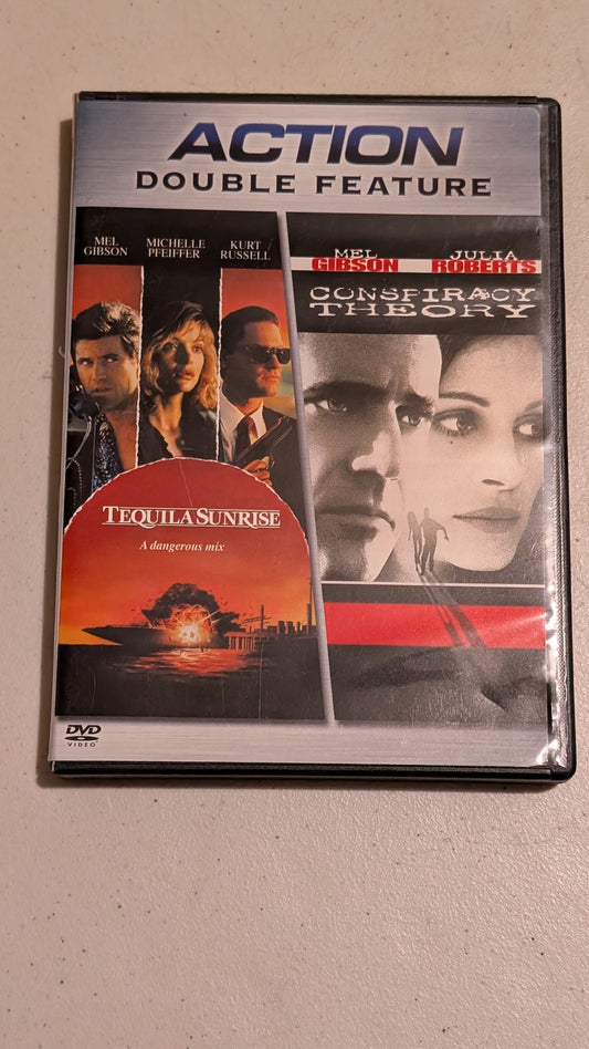 Action Double Feature: Tequila Sunrise / Conspiracy Theory (DVD, 1988 / 1997, R / R) Mel Gibson, Michelle Pfeiffer, Kurt Russell; Mel Gibson, Julia Roberts, Patrick Stewart