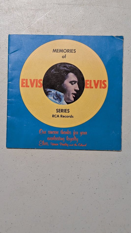 Memories of Elvis from RCA Records - 1970s Ephemera (Paper Booklet / Sleeve, Retro, Music Memorabilia, Blue, Yellow, Red, Black, Collectable, Vintage, Original)