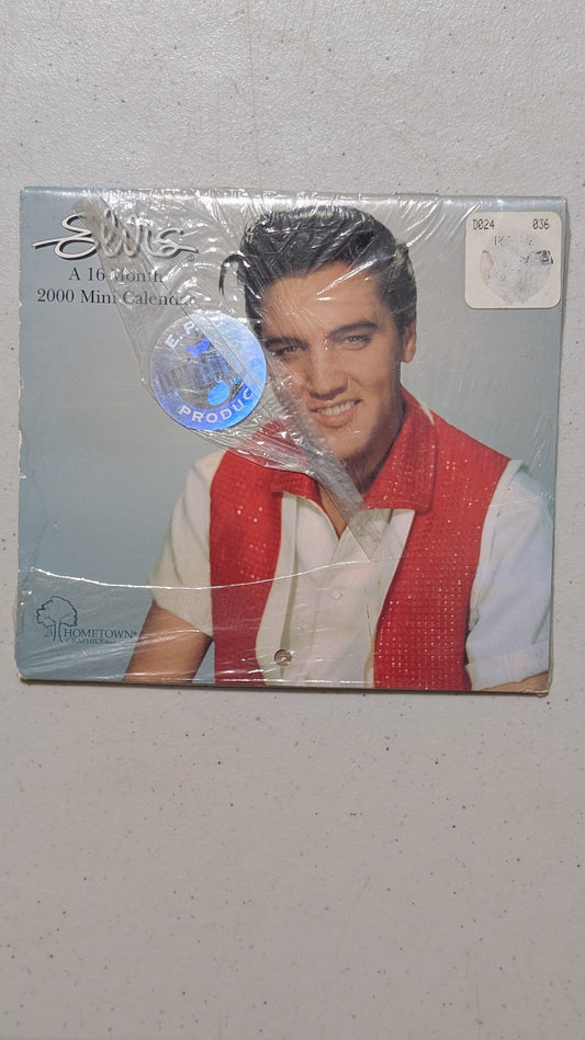Elvis 2000 Mini Calendar from Hometown Collection - 1999 Stationery (Paper, Plastic Wrap Calendar, Music Memorabilia, Pop Culture, Light Blue, Red, White, Collectable, Vintage, Original)