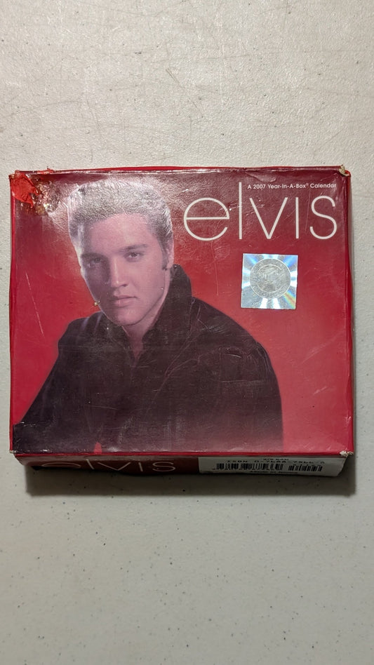Elvis 2007 Year-In-A-Box Calendar from Unknown - 2006 Stationery (Paper, Cardboard Desk Calendar, Office Decor, Pop Culture, Red, Black, Collectable, Vintage, Original)
