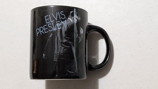 Elvis Presley Backstage Mug from Unknown - 2000s Housewares (Ceramic Mug, Minimalist, Music Memorabilia, Black, White, Blue, Collectable, Vintage, Original)