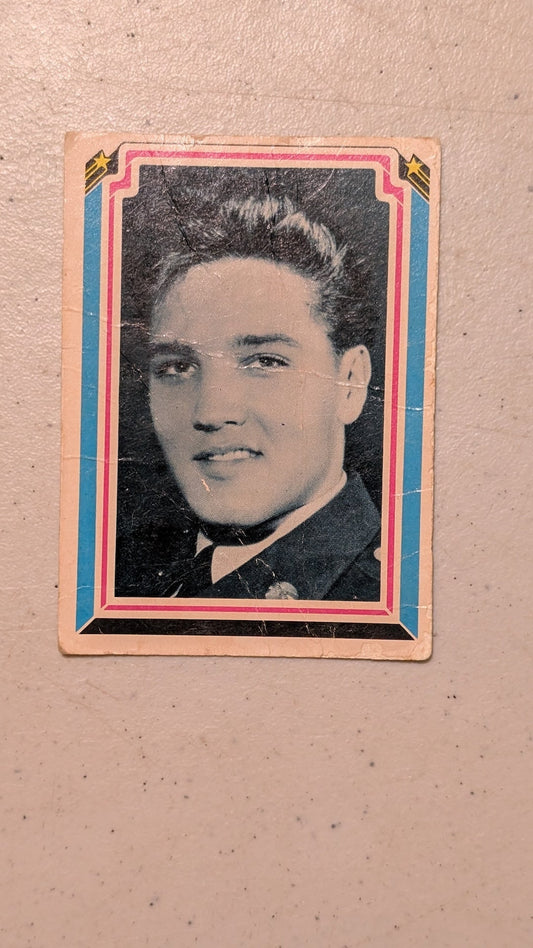 Elvis Presley Trading Card (1984 Donruss) from Donruss - 1984 Collectibles (Card Stock Trading Card, Retro, 1980s Pop Culture, Black, White, Pink, Blue, Collectable, Vintage, Original)
