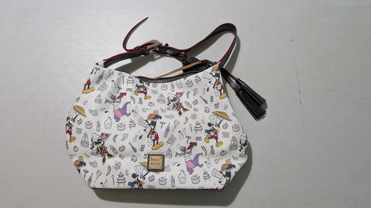 Epcot International Food & Wine Festival 2018 Hobo Bag from Dooney & Bourke - 2018 Passholder Exclusive Handbag (Coated Cotton, Leather Hobo Bag, Disney Characters, Food, White, Black, Multi-color)