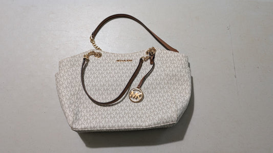 Jet Set Travel Large Logo Tote Bag Tote Bag from Michael Kors - 2010s Handbag (PVC, Saffiano Leather Tote Bag, Logo Print, White, Brown)