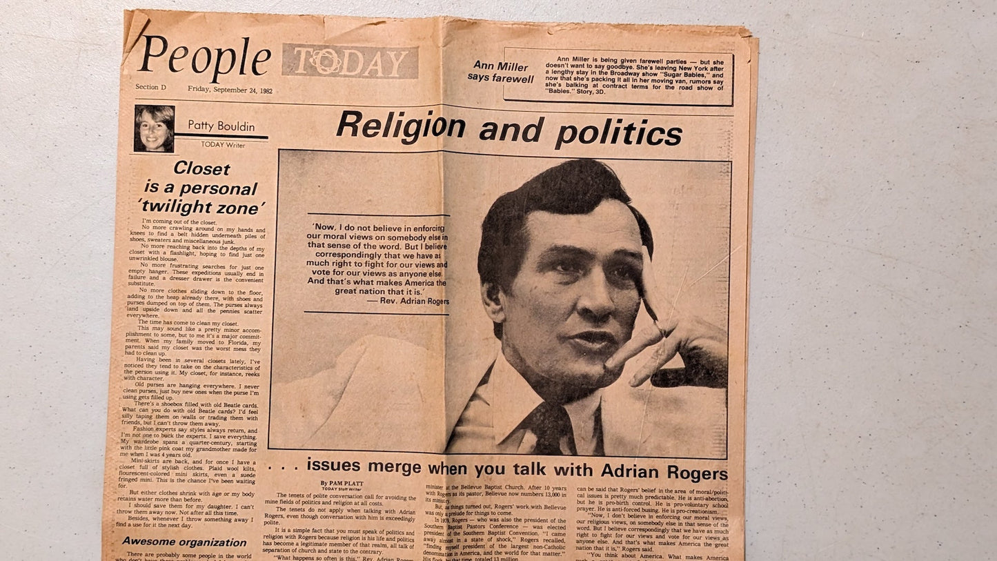 People TODAY Newspaper Clipping (Adrian Rogers) by Pam Platt (Writer) (Newspaper, 1982)