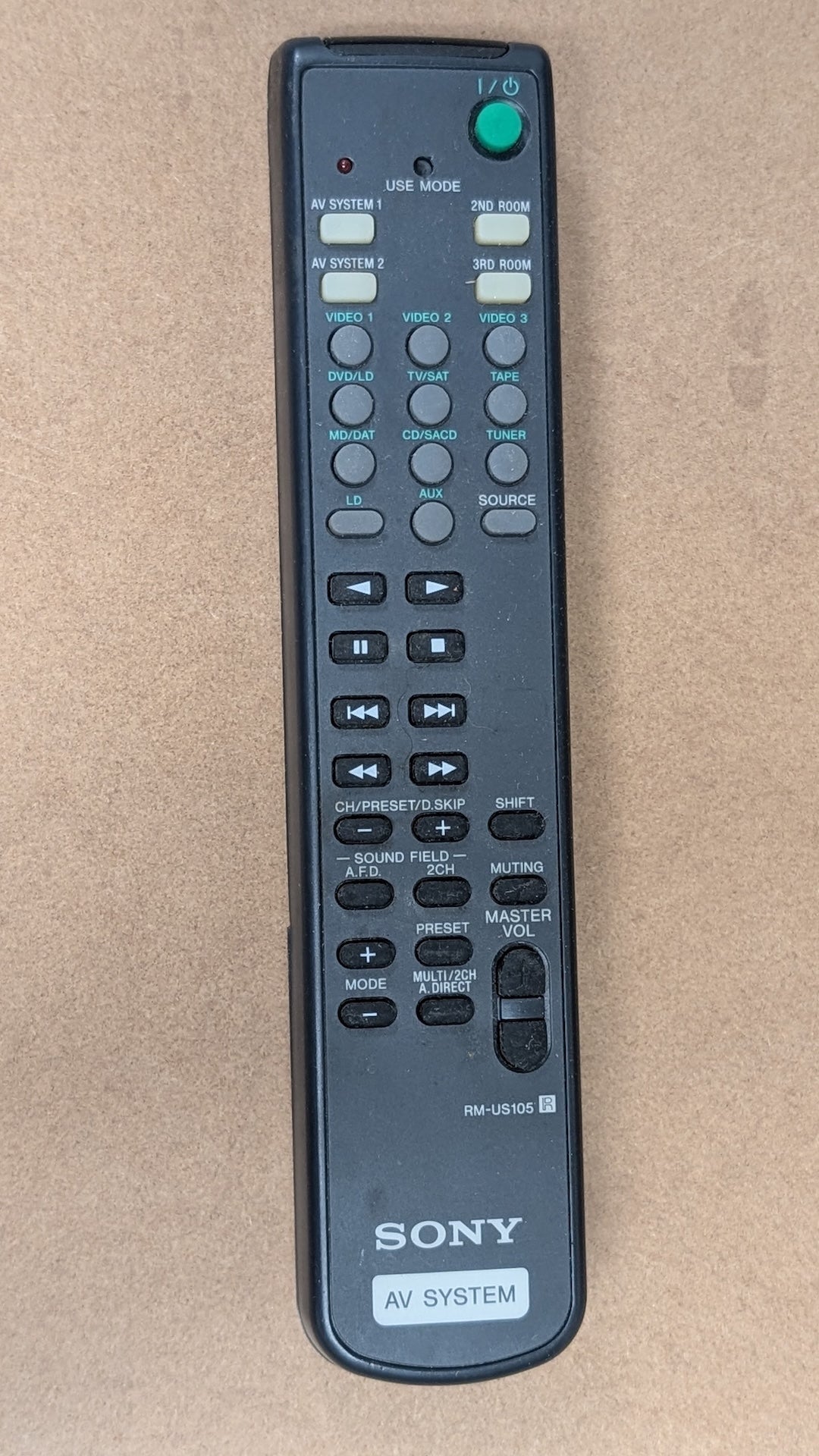 RM-US105 from Sony - 2000s Electronics > Accessories > Remote Controls (Plastic, Rubber AV System Remote, Utilitarian, Tech, Dark Gray)