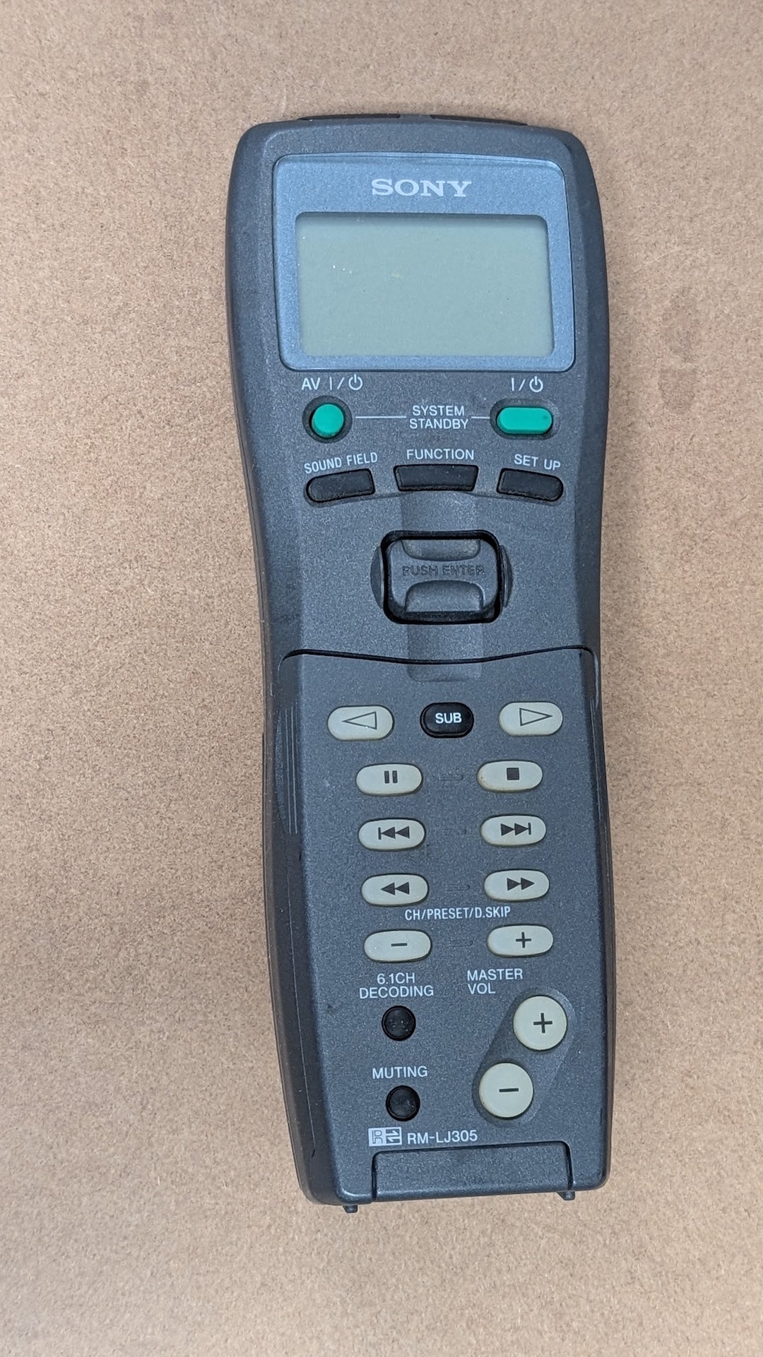 RM-LJ305 from Sony - 2000s Electronics > Accessories > Remote Controls (Plastic, Rubber AV Receiver Remote, Y2K Aesthetic, Tech, Gray)