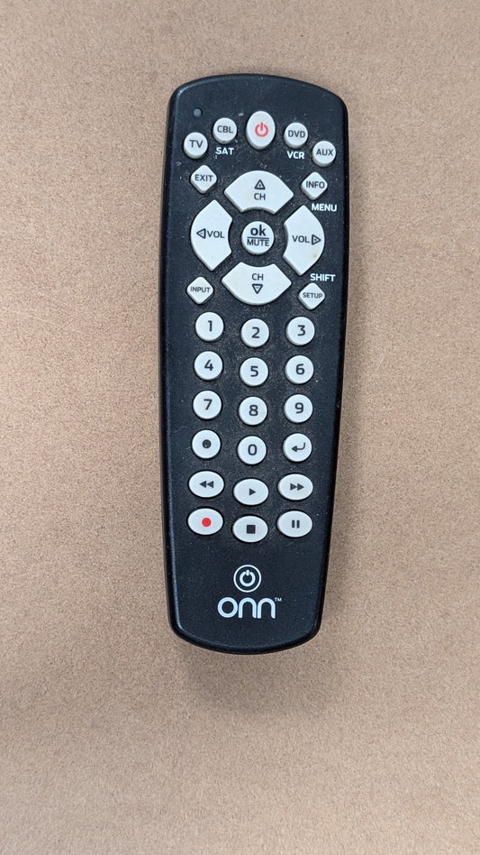 Remote from Onn - 2010s Electronics > Accessories > Remote Controls (Plastic, Rubber Universal Remote, Utilitarian, Black)