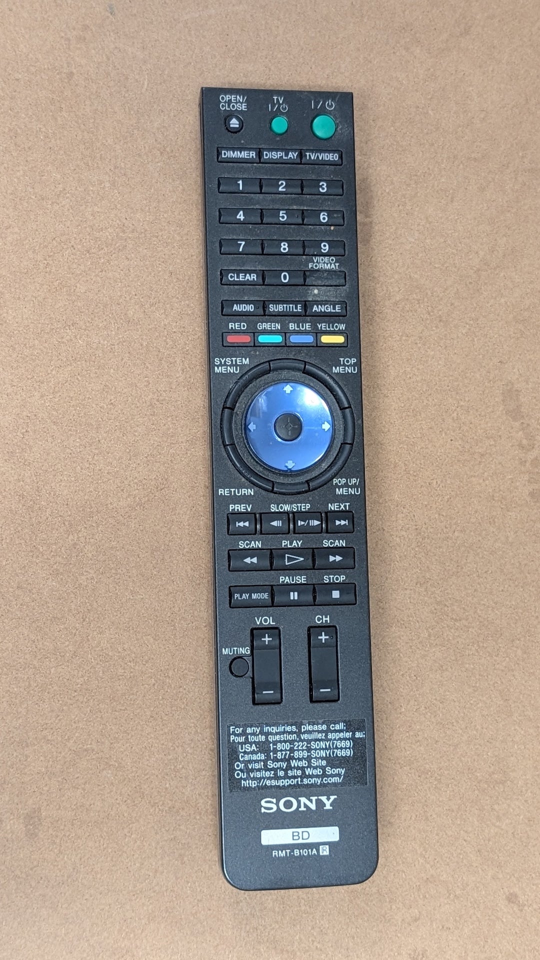 RMT-B101A from Sony - 2000s Electronics > Accessories > Remote Controls (Plastic, Rubber Blu-ray (BD) Player Remote, Modern, Black)