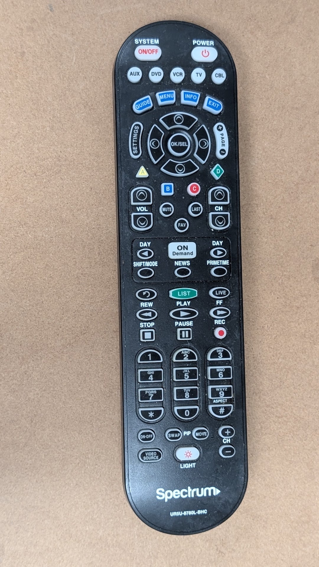 UR5U-8780L-BHC from Spectrum - 2010s Electronics > Accessories > Remote Controls (Plastic, Rubber Cable Box Remote Utilitarian, Black)