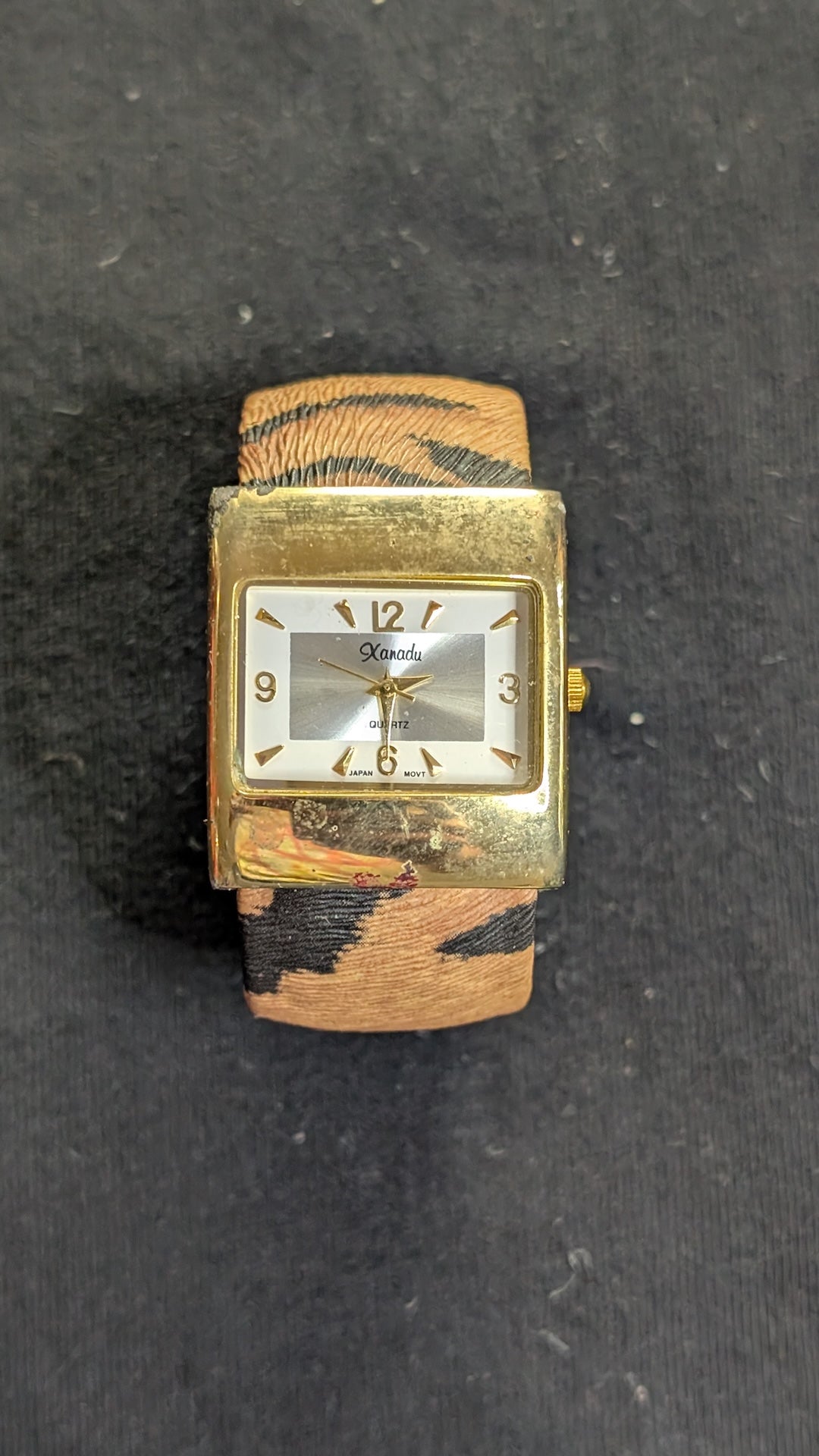 Women's Xanadu Quartz Watch Rectangular Gold-Tone Tiger Print Band