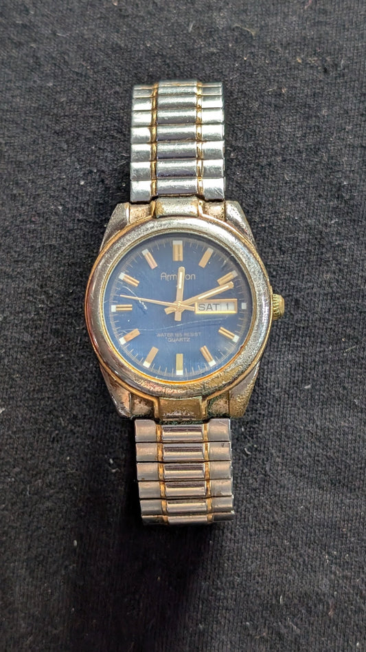 Men's Armitron Quartz Watch Two-Tone Blue Dial Day-Date (Untested)