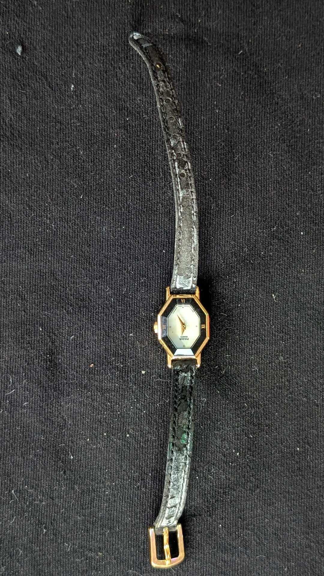 Vintage Sutton Women's Watch Gold-Tone Octagon Case Black Dial (Untested)
