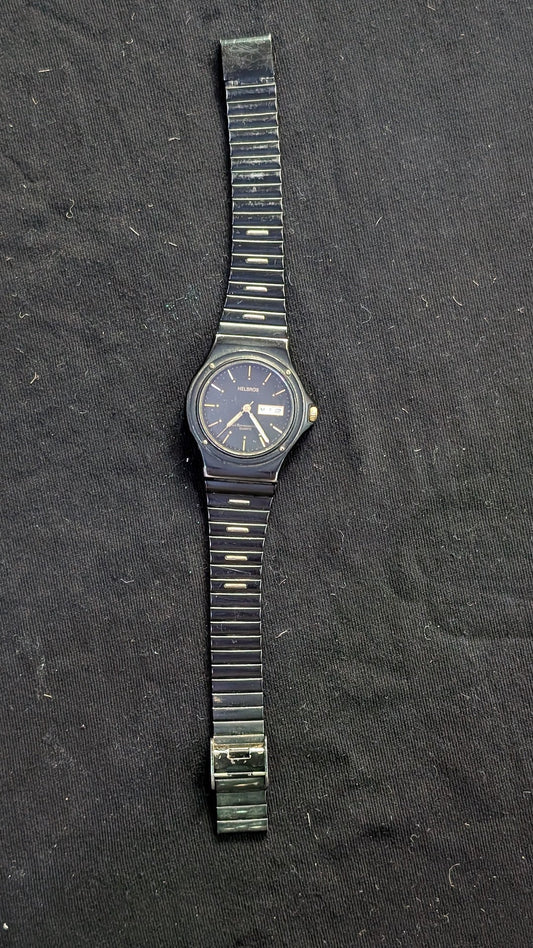 Vintage Helbros Men's Quartz Watch Black/Gunmetal Tone Day-Date (Untested)