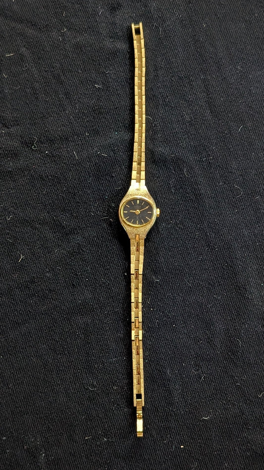 Women's Gold-Tone Dress Watch Slim Bracelet Black Textured Dial (Untested)