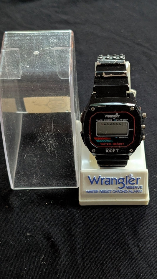 Vintage Wrangler Digital Watch 100FT Water Resist w/ Case & Stand (Untested)