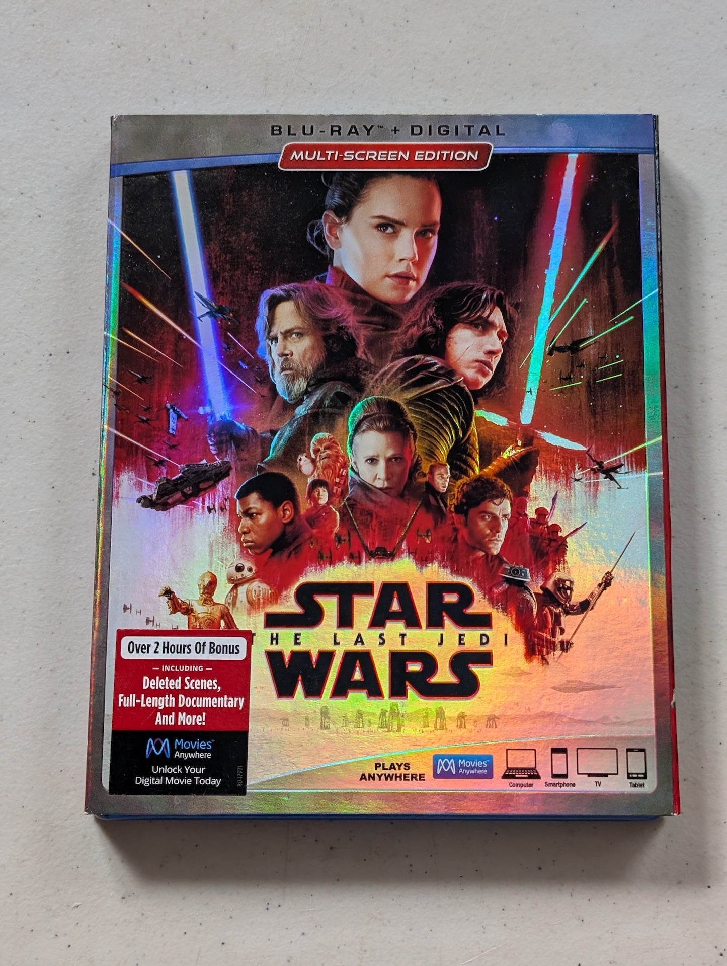 Star Wars: The Last Jedi (Blu-ray + Digital, 2017, PG-13) Mark Hamill, Carrie Fisher, Adam Driver, Daisy Ridley