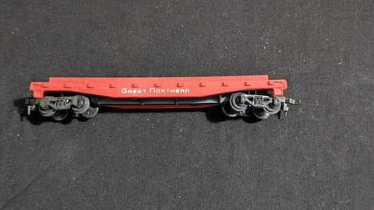 Great Northern Flatcar Flatcar likely from Life-Like/Model Power - 1980s HO Scale Model Train (Plastic, Metal Flatcar, Not Applicable, Red, White)