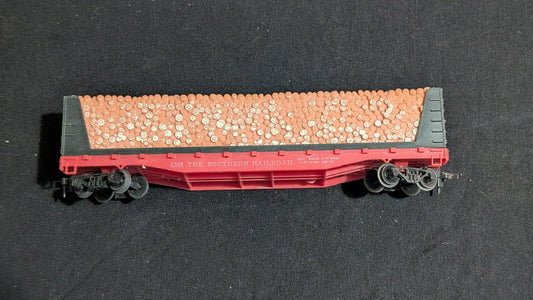 Southern Woodchip Hopper Hopper Car likely from Athearn - 1970s-1980s HO Scale Model Train (Plastic, Metal Hopper Car, Not Applicable, Red, Black)