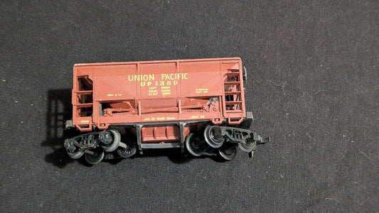 Union Pacific Hopper Hopper Car likely from Athearn - 1970s HO Scale Model Train (Plastic, Metal Hopper Car, Not Applicable, Reddish-Brown)