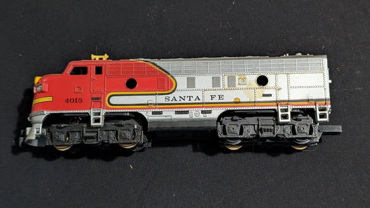 Santa Fe F-Unit Diesel Locomotive likely from Life-Like/Model Power - 1980s HO Scale Model Train (Plastic, Metal Diesel Locomotive, Not Applicable, Red, Silver, Yellow)
