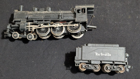 Rio Grande Consolidation Steam Locomotive likely from Rivarossi/IHC - 1970s-1980s HO Scale Model Train (Plastic, Metal Steam Locomotive, Not Applicable, Black, Silver)