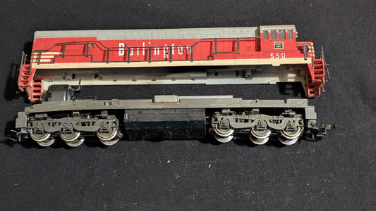 Burlington Northern SD-Series Shell & Chassis Parts likely from Athearn - 1980s HO Scale Model Train (Plastic, Metal Parts, Not Applicable, Red, Grey)