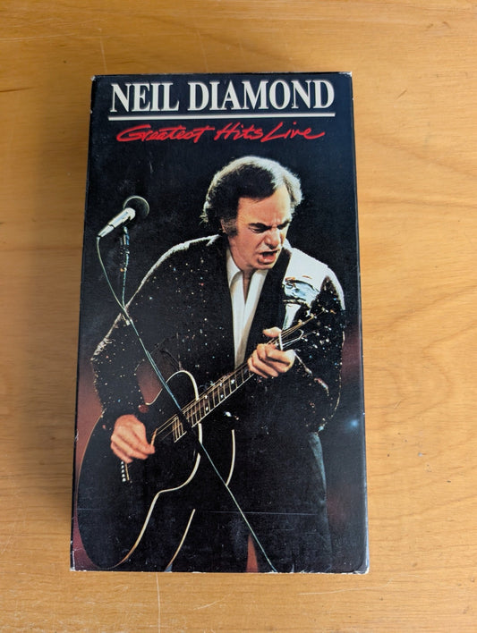 Neil Diamond: Greatest Hits Live (VHS, 1988, Not Rated) Neil Diamond, Neil Diamond Greatest Hits Live VHS, Neil Diamond concert tape, live music video, 80s concert film, singer-songwriter performance
