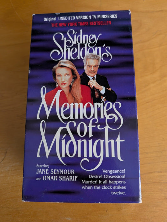Sidney Sheldon's Memories of Midnight (VHS, 1991, Not Rated) Jane Seymour, Omar Sharif, Sidney Sheldon Memories of Midnight VHS, Jane Seymour movie, 90s TV miniseries, Omar Sharif film, retro thriller tape