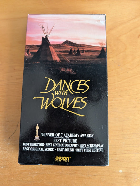 Dances with Wolves (VHS, 1990, PG-13) Kevin Costner, Mary McDonnell, Graham Greene, Dances with Wolves VHS, Kevin Costner movie, Best Picture 1990, Academy Award winner, epic Western film