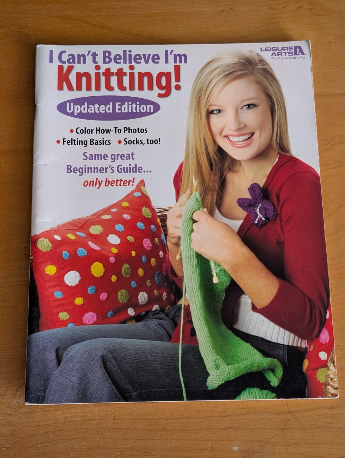 I Can't Believe I'm Knitting! (Updated Edition) by Leisure Arts (Crafts, Knitting, c. 2006, learn to knit, knitting basics, Leisure Arts, beginner knitting, felted knitting)