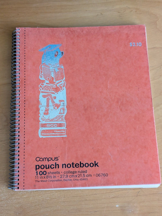 Campus Pouch Notebook (BCC) by Mead Corporation (Stationery, Ephemera, c. 1995, BCC memorabilia, EFSC history, Florida ephemera, vintage notebook, Mead Campus)