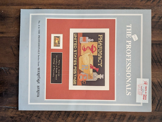 The Professionals: Pharmacy by Heritage Series (Crafts, Cross-Stitch, c. 1990s, pharmacy cross-stitch, professional series, pharmacist gift, medical craft, heritage series)