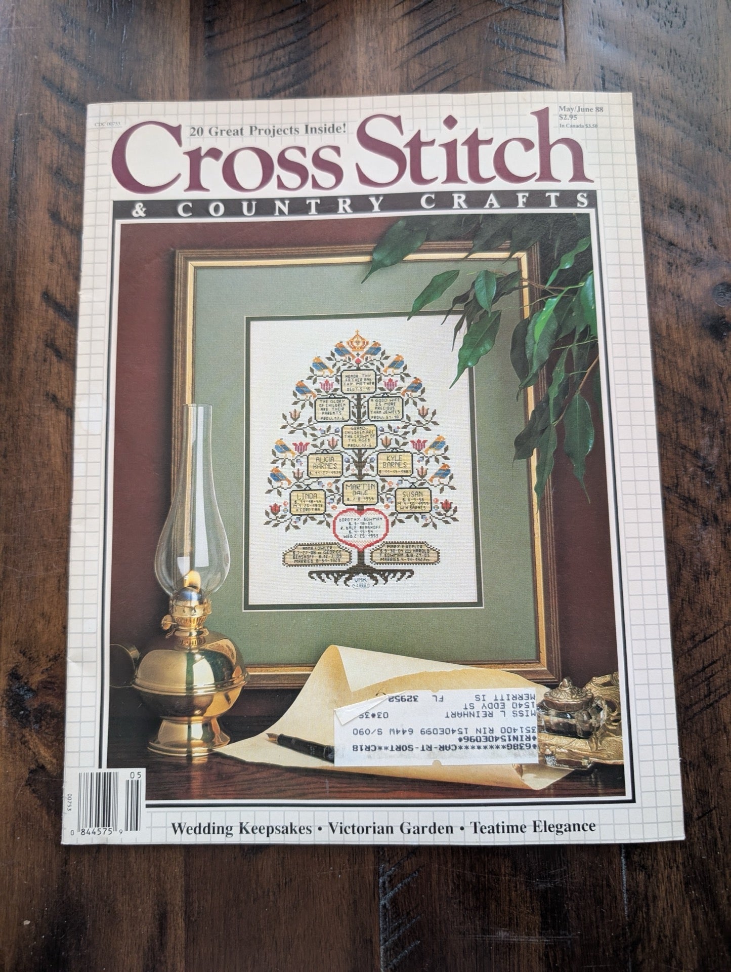 Cross Stitch & Country Crafts by EGW Publishing Co. (Crafts, Magazine, 1988, family tree chart, cross-stitch magazine, 80s crafts, wedding keepsakes, vintage magazine)