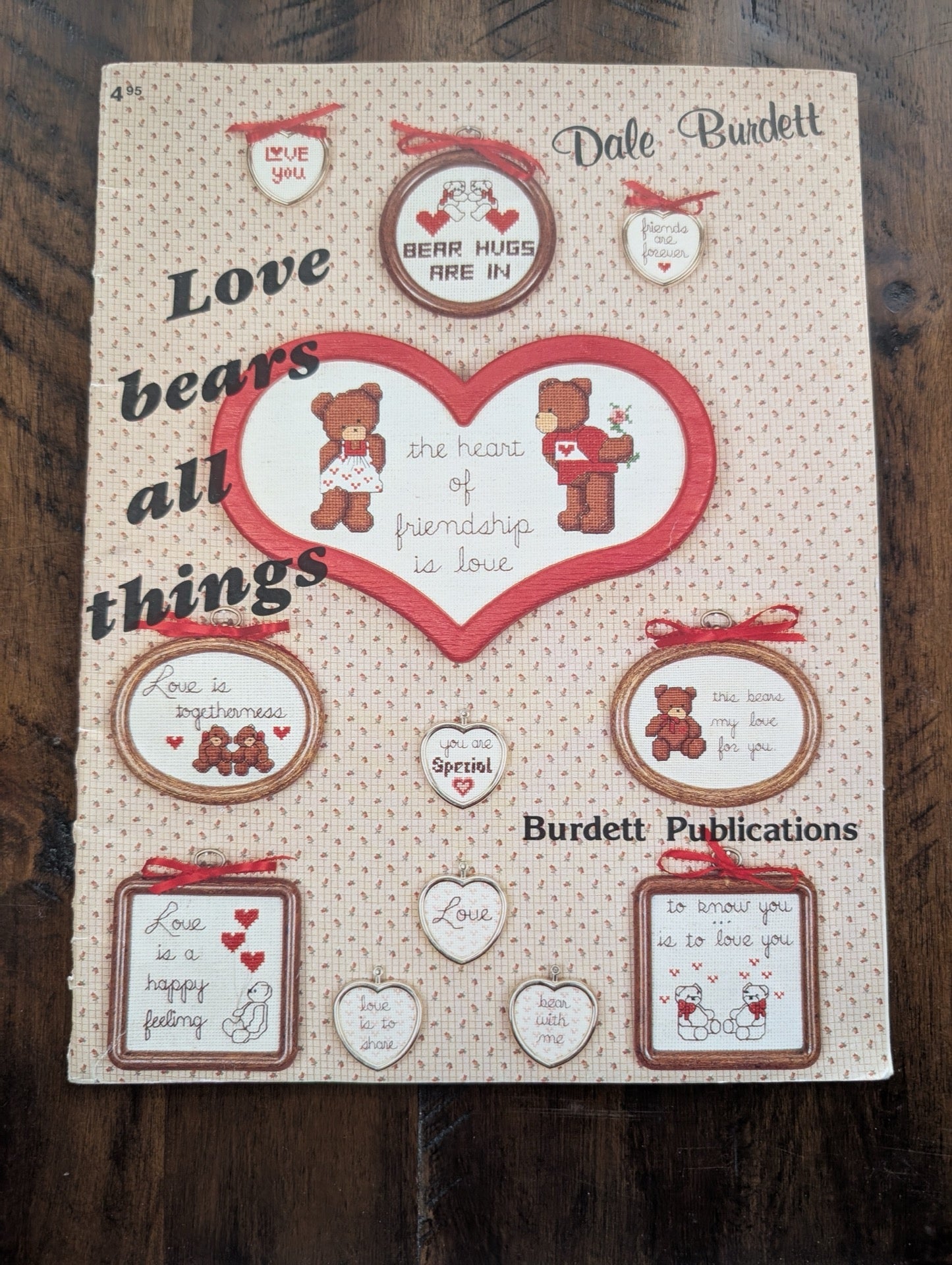 Love bears all things by Dale Burdett (Crafts, Cross-Stitch, c. 1980s, Dale Burdett, teddy bear pattern, 80s crafts, love bears all things, country cute)