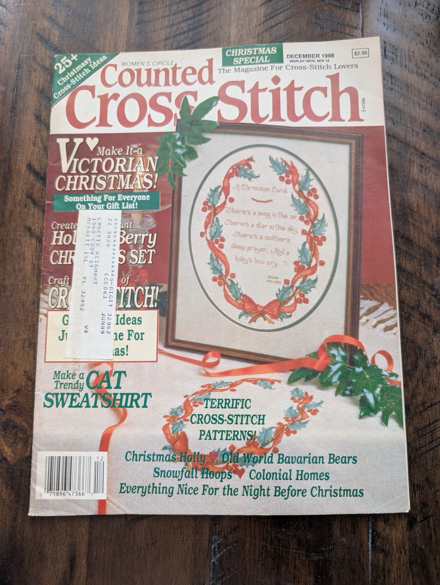 Women's Circle Counted Cross-Stitch by Women's Circle (Crafts, Magazine, 1988, Christmas cross stitch, vintage magazine, 80s crafts, Victorian Christmas, cat sweatshirt)