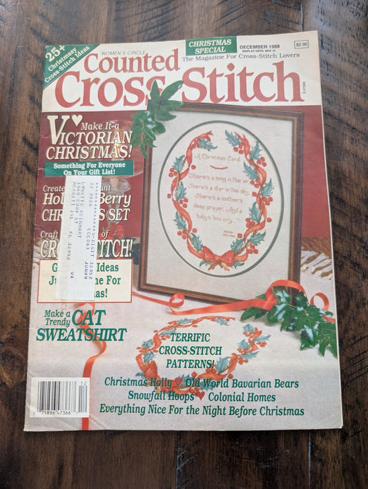 Women's Circle Counted Cross-Stitch by Women's Circle (Crafts, Magazine, 1988, Christmas cross stitch, vintage magazine, 80s crafts, Victorian Christmas, cat sweatshirt)