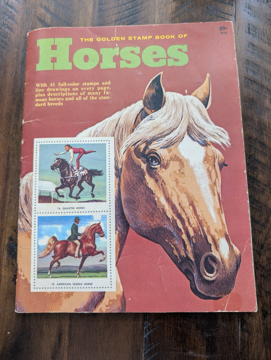 The Golden Stamp Book of Horses by Golden Press (Children's, Activity Book, Vintage, c. 1954, Golden Stamp Book, vintage horse book, 1950s kids book, horse breeds, activity book)