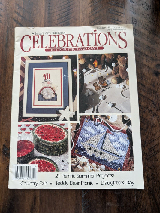 Celebrations to Cross Stitch and Craft by Leisure Arts (Crafts, Magazine, Seasonal, 1991, summer crafts, 90s cross stitch, Leisure Arts, Celebrations magazine, patriotic patterns)