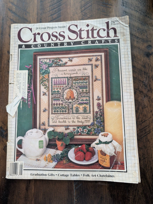 Cross Stitch & Country Crafts by EGW Publishing Co. (Crafts, Magazine, 1990, cross stitch magazine, 90s crafts, country style, bee sampler, vintage magazine)