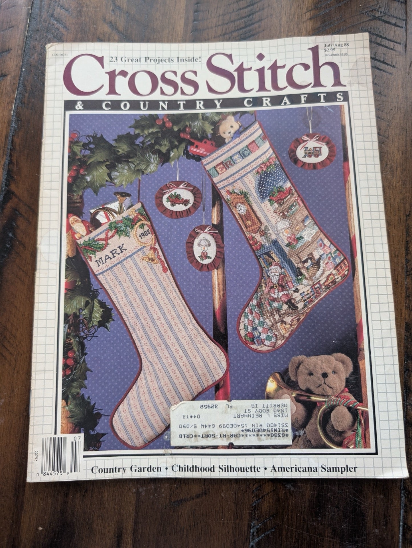 Cross Stitch & Country Crafts by EGW Publishing Co. (Crafts, Magazine, 1988, Christmas stocking, cross stitch magazine, 80s crafts, vintage Christmas, country garden)