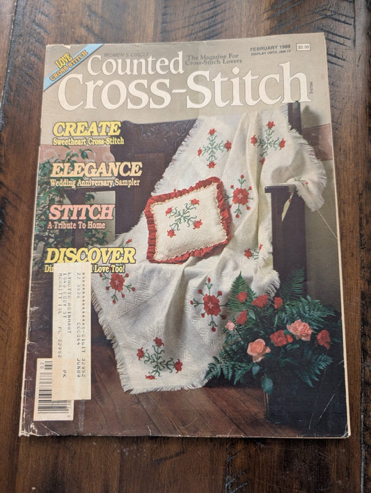 Women's Circle Counted Cross-Stitch by Women's Circle (Crafts, Magazine, 1989, cross-stitch magazine, 80s crafts, wedding sampler, sweetheart afghan, vintage magazine)