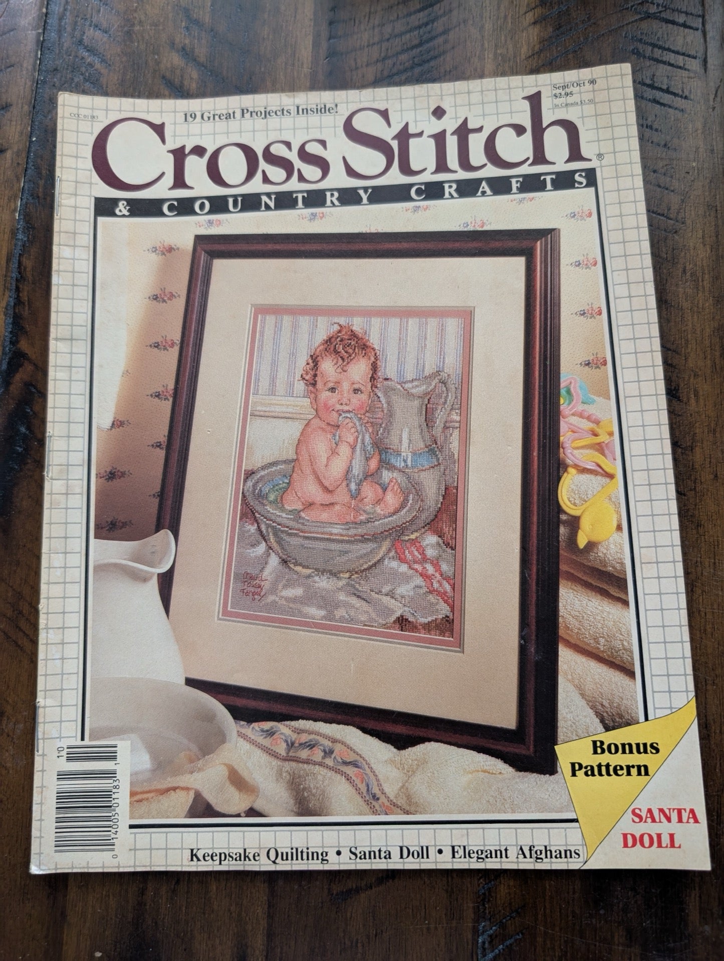 Cross Stitch & Country Crafts by EGW Publishing Co. (Crafts, Magazine, 1990, cross stitch magazine, 90s crafts, country style, baby portrait, vintage magazine)